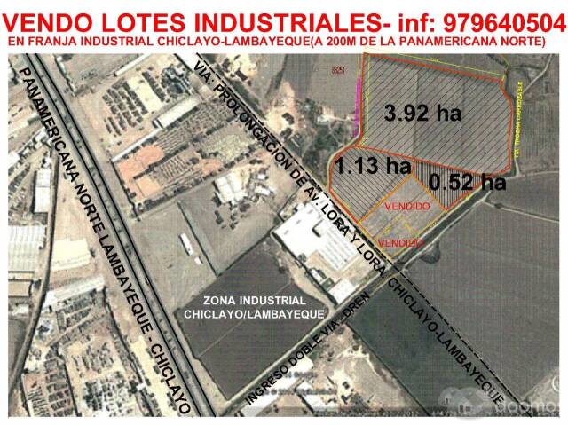 VENDO, terreno en franja industrial Panamericananorte Chiclayo - Lambayeque