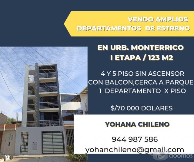 Vendo amplios departamentos con balcón de estreno en Urb. Monterrico I Etapa