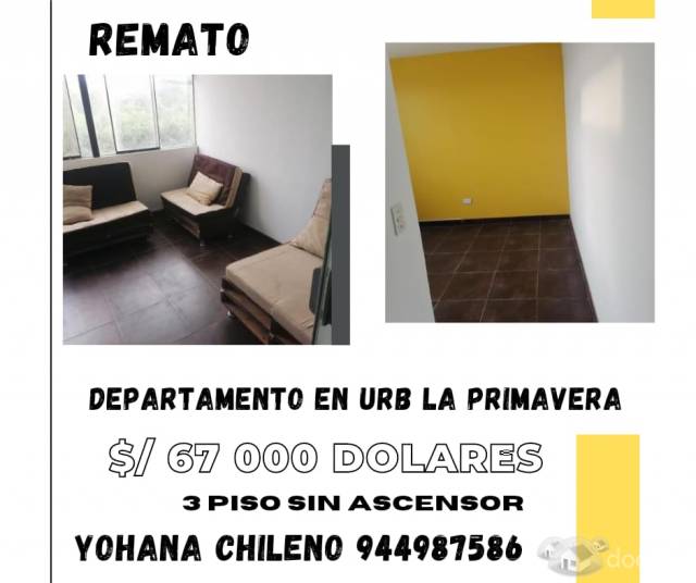 Vendo departamento en el 3 piso sin ascensor en la Urb. La Primavera,bien cerca a Precio Uno ,es Residencial cerrada