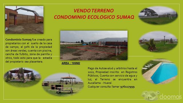 Vendo Terreno en Condominio Ecológico SUMAQ