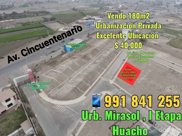 VENDO TERRENO DE 180 m2  HUACHO (12 metros de frontis y 15 metros de fondo)