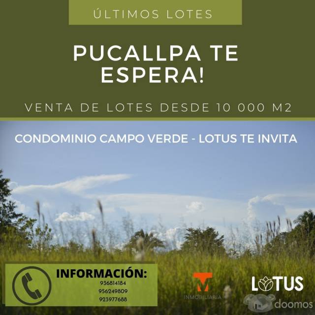 OCASIÓN: SE VENDE LOTE DE 10 000 M2 EN PUCALLPA