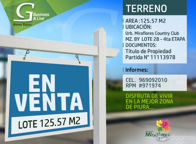 PIURA - TERRENO 125.57 Mt2 Urb. Miraflores Country Club