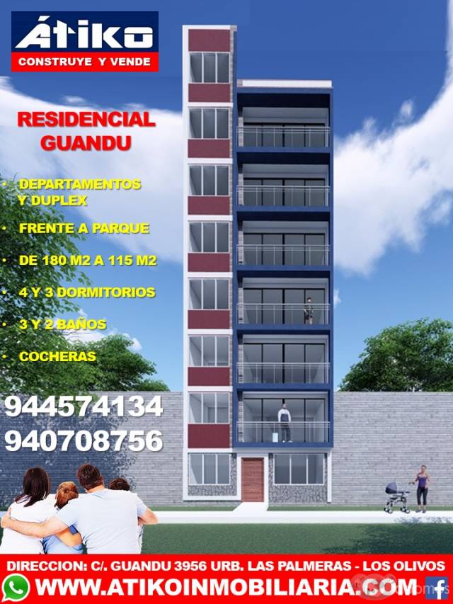 DEPAS Y DUPLEX NUEVOS 180 Y 115 M2 4 Y 3 DOR. 3 Y 2 BAÑOS FRENTE A PARQUE TELEFONICA URB. PALMERAS LOS OLIVOS DESDE $ 125.000