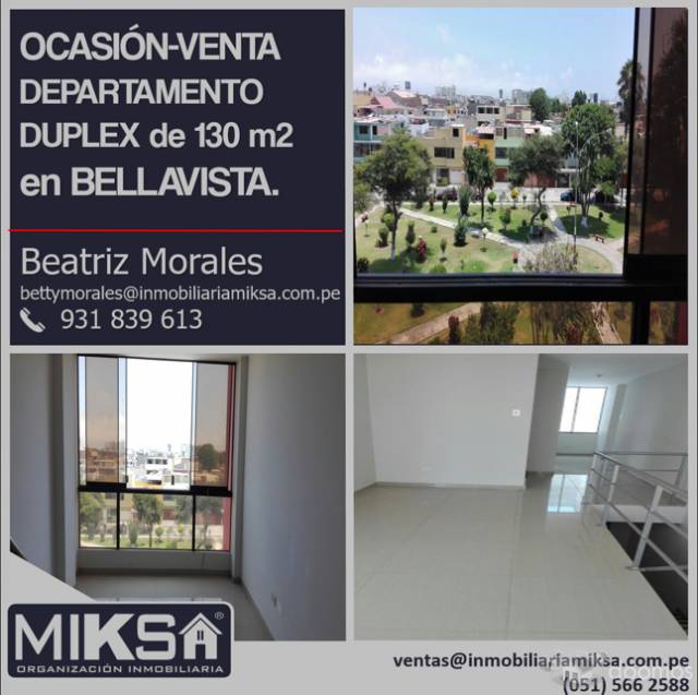 OCASIÓNVENTA DEPARTAMENTO DUPLEX de 130 m2 en BELLAVISTA.