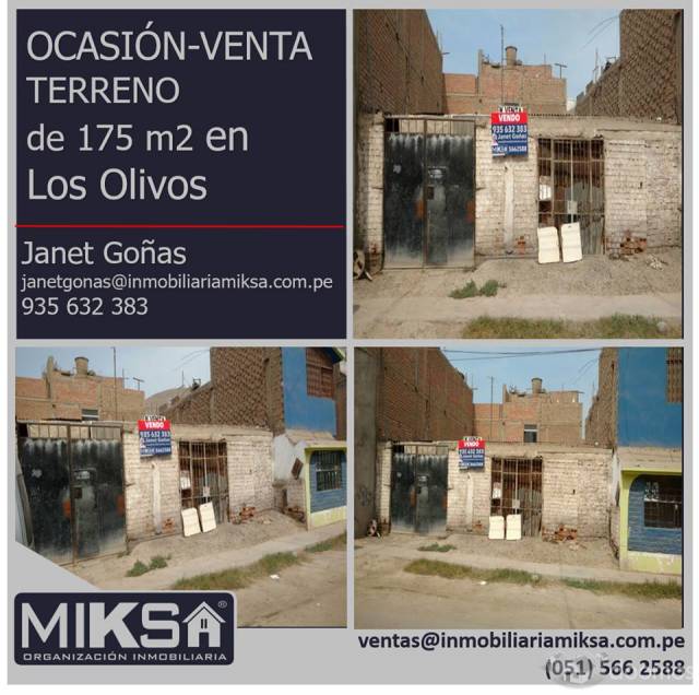 OCASIÓN-VENTA TERRENO de 175 m2 en Los Olivos