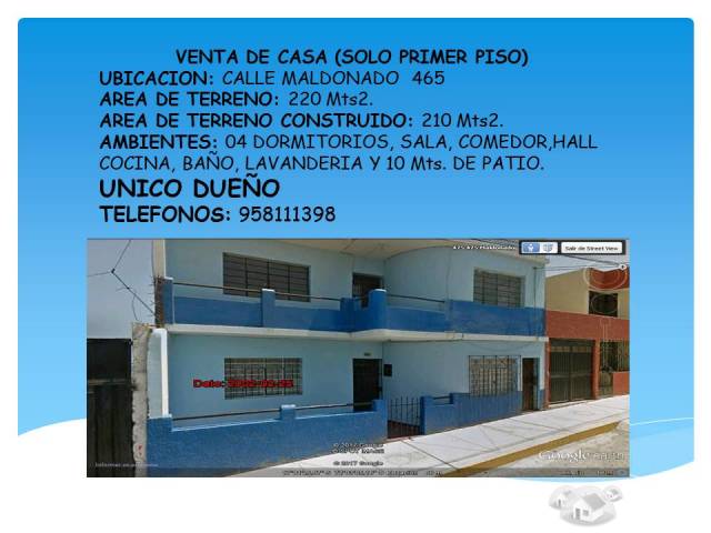 Venta de casa solo primer piso, precio Imbox