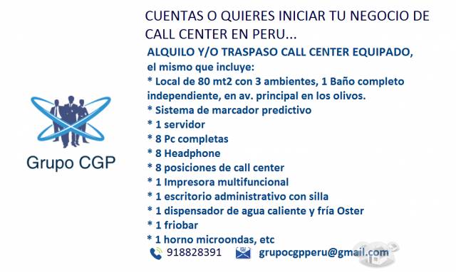 Alquilo y/o Traspaso call center totalmente implementado