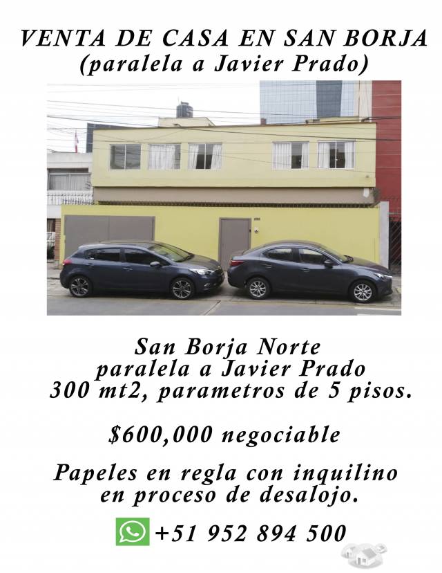 VENTA DE CASA EN SAN BORJA NORTE