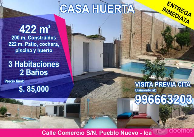 VENTA CASA HUERTA 422 m2 - Ica