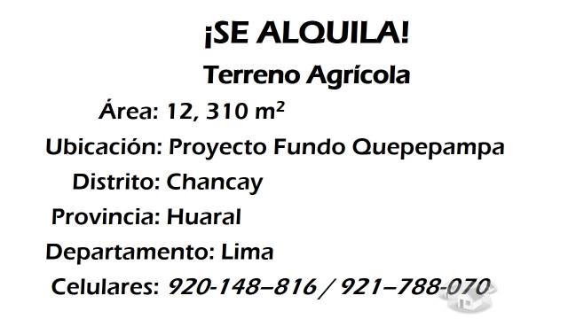 Alquilo Terreno Agrícola