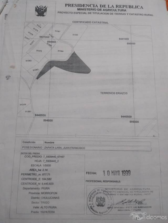 VENTA DE TERRENO EN YAPATERA-CHULUCANAS