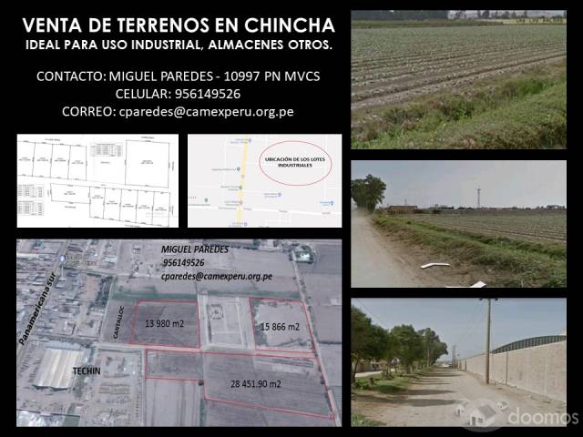 VENDO TERRENOS EN CHINCHA Usos : industria, almacenes, otros